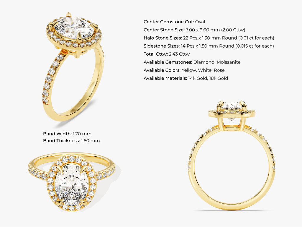 2.0CT Oval Cut Halo Lab Grown Diamond Pave Engagement Ring For Her
