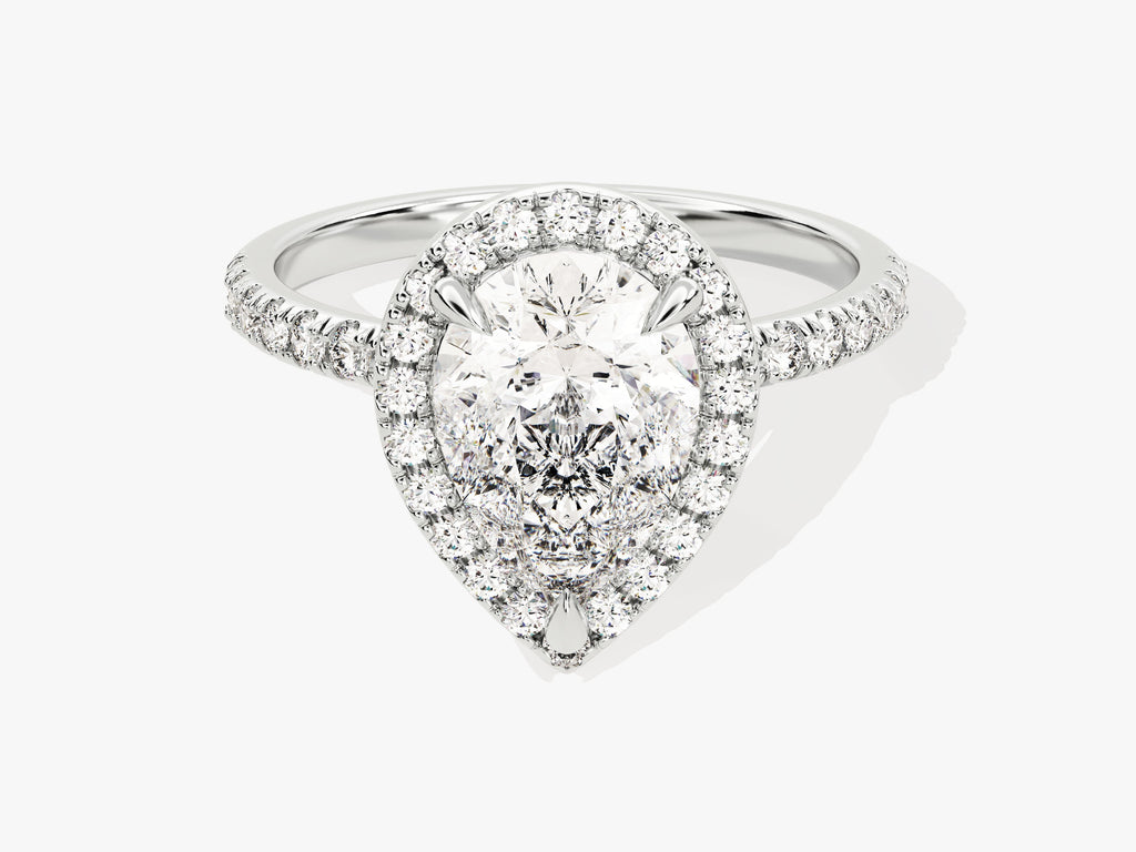 2.0CT Pear Cut Halo Lab Grown Diamond Pave Engagement Ring For Her