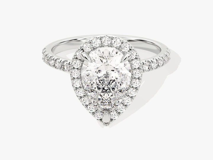 2.0CT Pear Cut Halo Lab Grown Diamond Pave Engagement Ring For Her