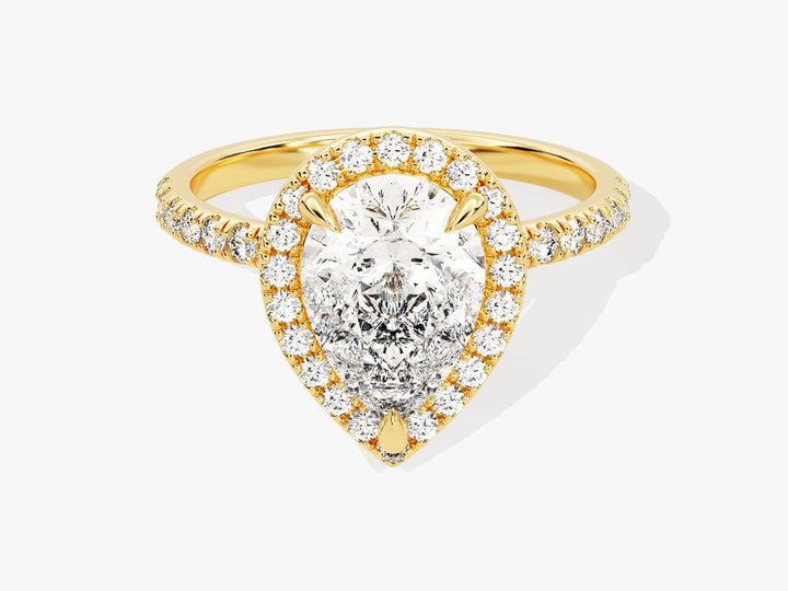 2.0CT Pear Cut Halo Lab Grown Diamond Pave Engagement Ring For Her