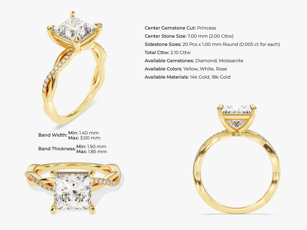 2.0CT Princess Twisted Lab Grown Diamond Pave Engagement Ring For Women