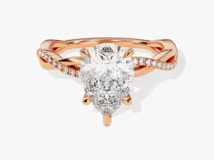 2.0CT Pear Cut Twisted Lab Grown Diamond Pave Engagement Ring For Her