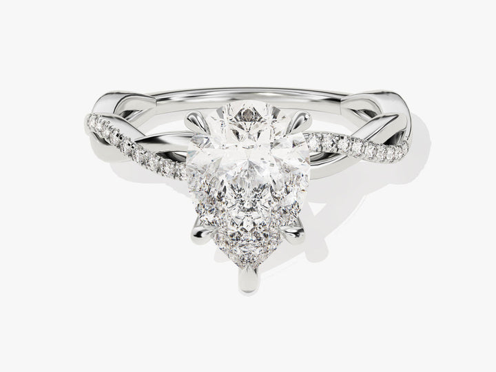 2.0CT Pear Cut Twisted Lab Grown Diamond Pave Engagement Ring For Her