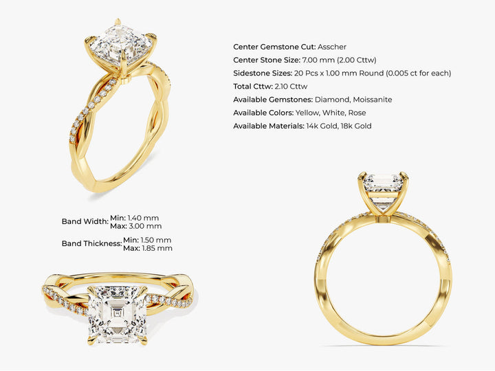 2.0CT Asscher Cut Twisted Lab Grown Diamond Engagement Ring Pretty Engagement Ring