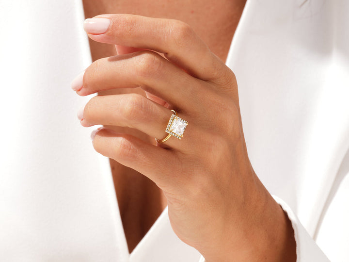 2.0CT Princess Halo Lab Grown Diamond Engagement Ring For Women