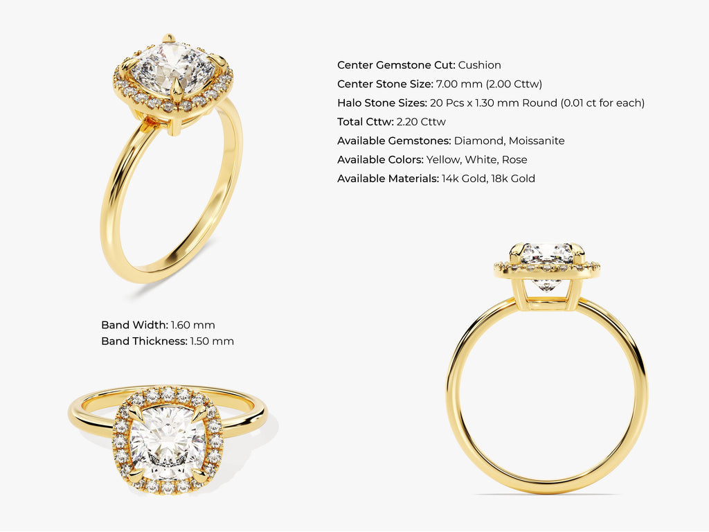 2.0CT Cushion Cut Halo Lab Grown Diamond Engagement Ring For Her