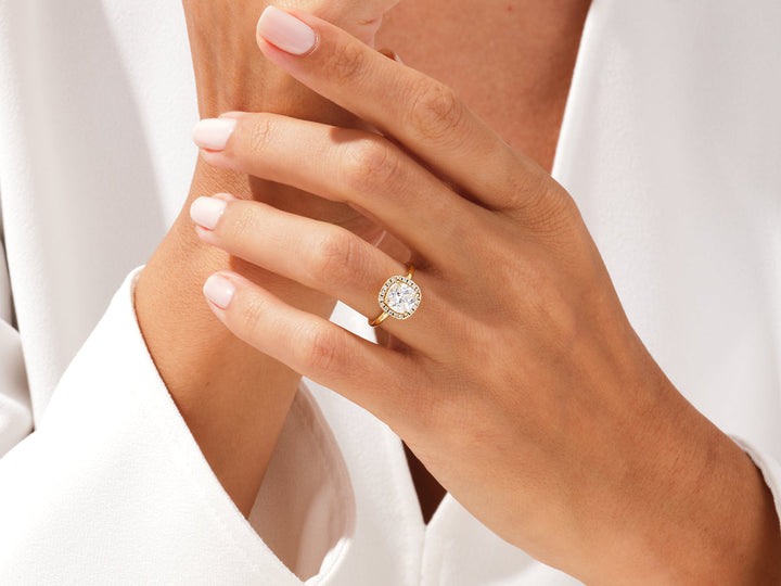 2.0CT Cushion Cut Halo Lab Grown Diamond Engagement Ring For Her