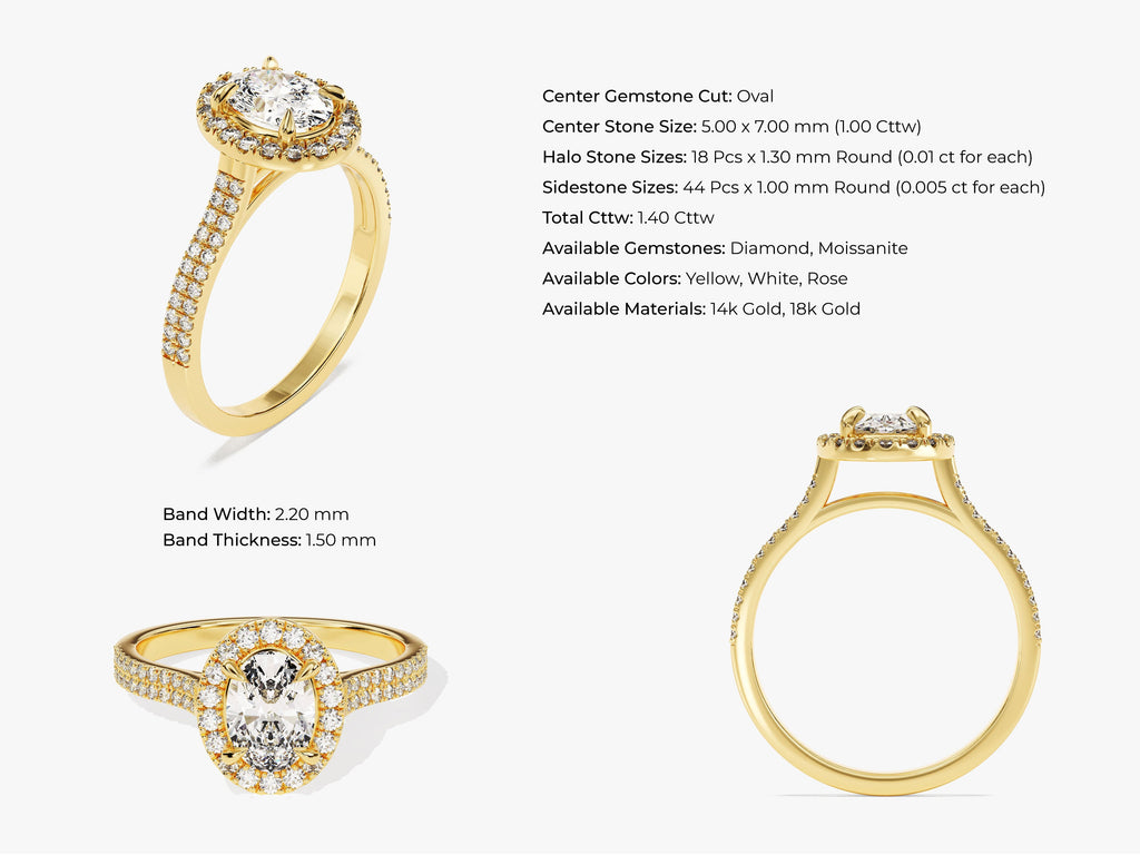 1.0CT Double Pave Oval Halo Lab Grown Diamond Engagement Ring For Women