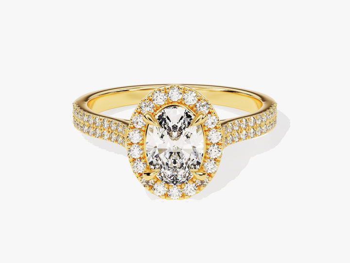1.0CT Double Pave Oval Halo Lab Grown Diamond Engagement Ring For Women