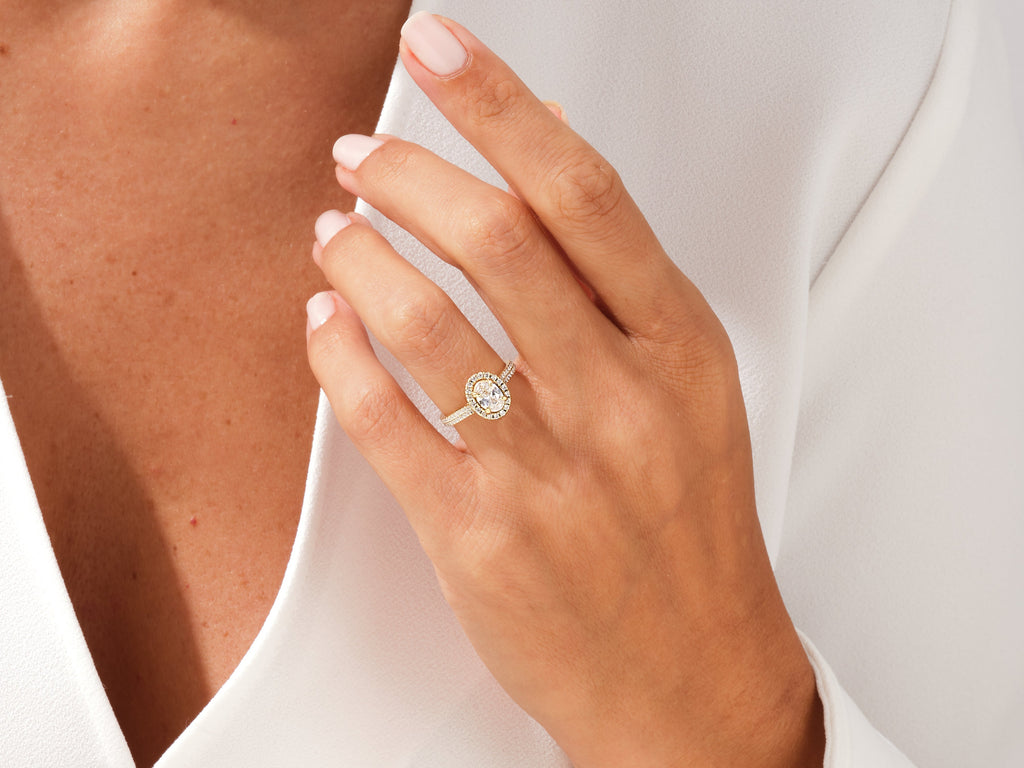 1.0CT Double Pave Oval Halo Lab Grown Diamond Engagement Ring For Women