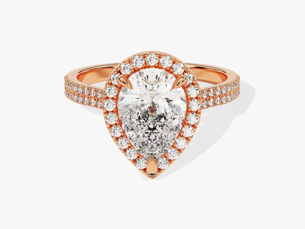 2.0CT Double Pave Pear Halo Lab Grown Diamond Engagement Ring For Women