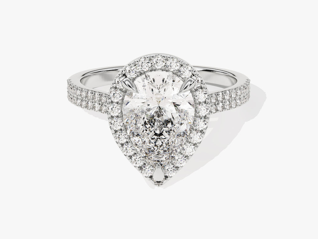 2.0CT Double Pave Pear Halo Lab Grown Diamond Engagement Ring For Women