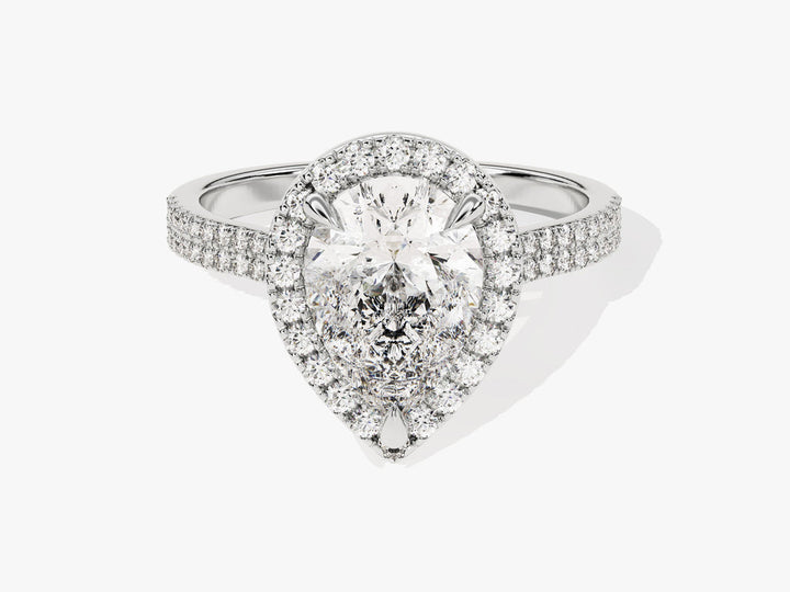 2.0CT Double Pave Pear Halo Lab Grown Diamond Engagement Ring For Women