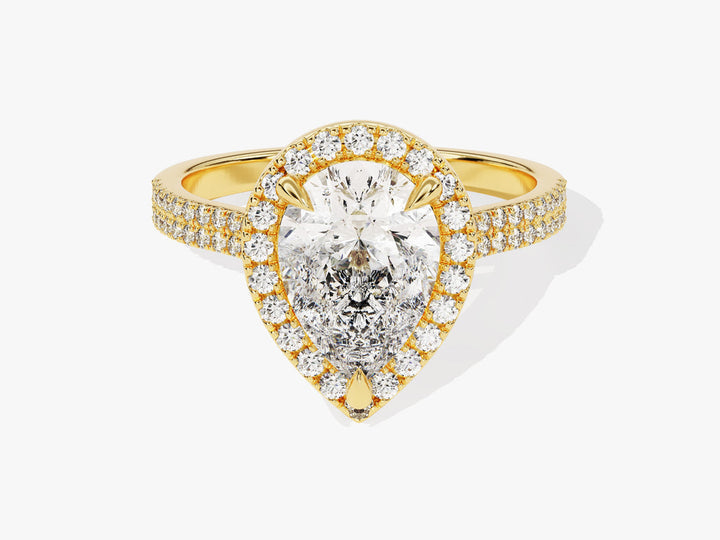 2.0CT Double Pave Pear Halo Lab Grown Diamond Engagement Ring For Women