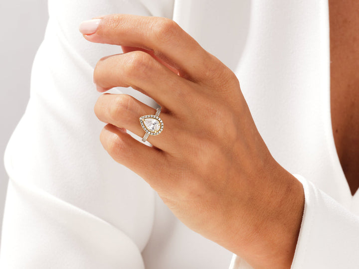 2.0CT Double Pave Pear Halo Lab Grown Diamond Engagement Ring For Women