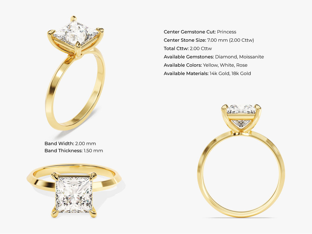 2.0CT Princess Diamond Lab Grown Knife Edge Engagement Ring For Her
