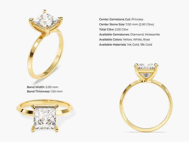 2.0CT Princess Diamond Lab Grown Knife Edge Engagement Ring For Her