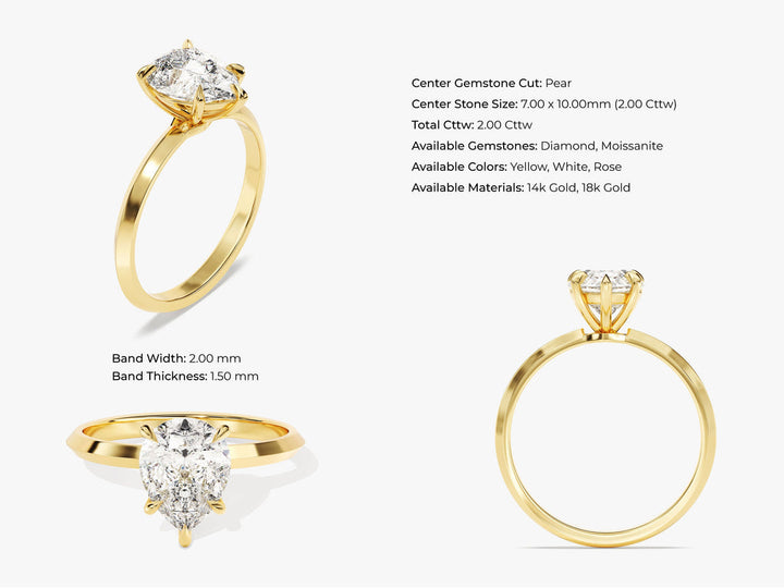 2.0CT Pear Diamond Lab Grown Knife Edge Engagement Ring For Her