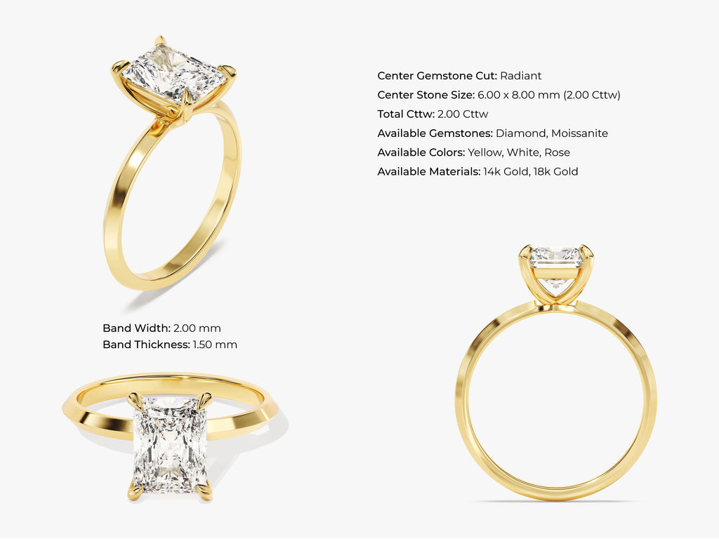 2.0CT Radiant Diamond Lab Grown Knife Edge Engagement Ring For Her