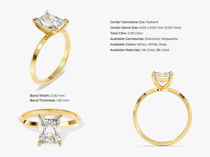 2.0CT Radiant Diamond Lab Grown Knife Edge Engagement Ring For Her