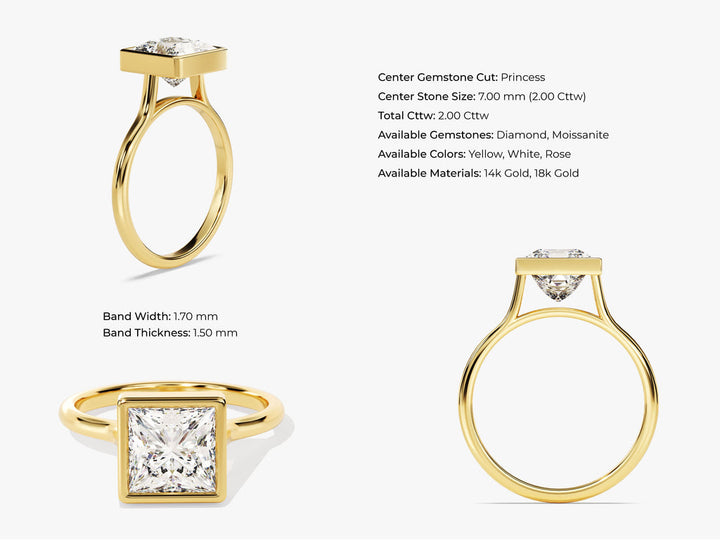 2.0CT Princess Lab Grown Diamond Bezel Engagement Ring For Women