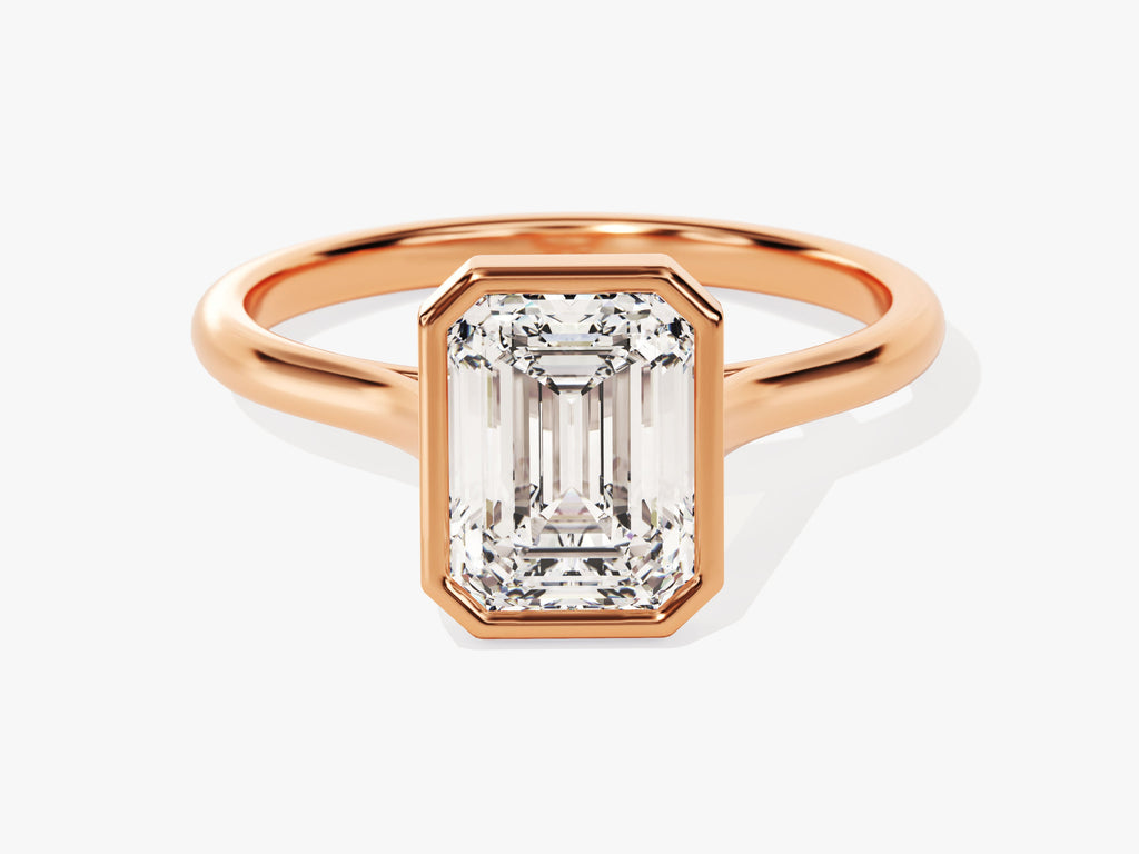 2.0CT Emerald Cut Bezel Lab Grown Diamond Engagement Ring For Her, Minimalist Wedding Ring
