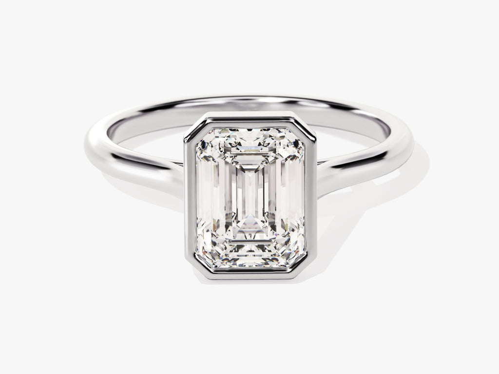 2.0CT Emerald Cut Bezel Lab Grown Diamond Engagement Ring For Her, Minimalist Wedding Ring