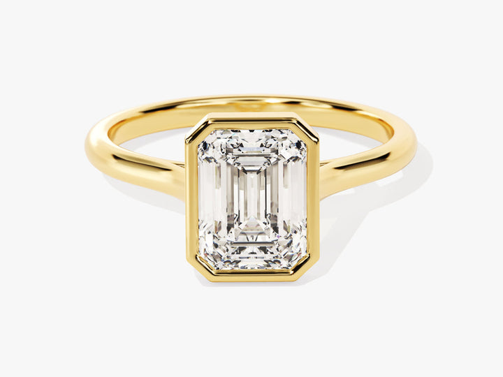 2.0CT Emerald Cut Bezel Lab Grown Diamond Engagement Ring For Her, Minimalist Wedding Ring