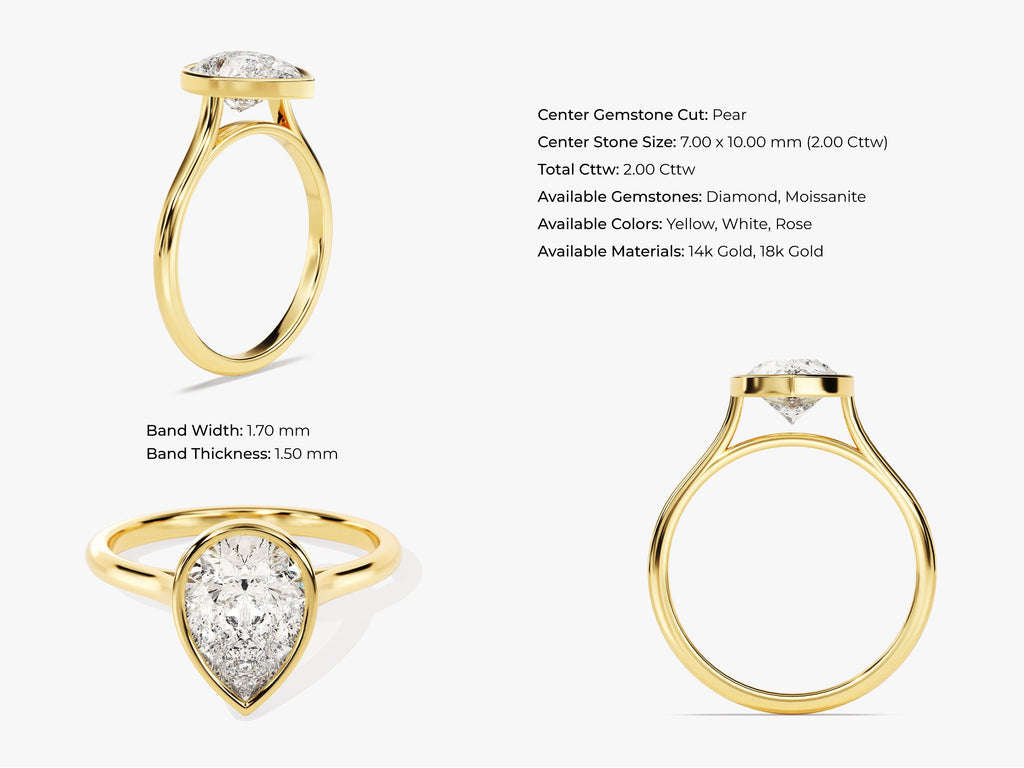 2.0CT Pear Cut Bezel Lab Grown Diamond Engagement Ring For Women