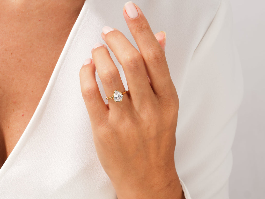 2.0CT Pear Cut Bezel Lab Grown Diamond Engagement Ring For Women