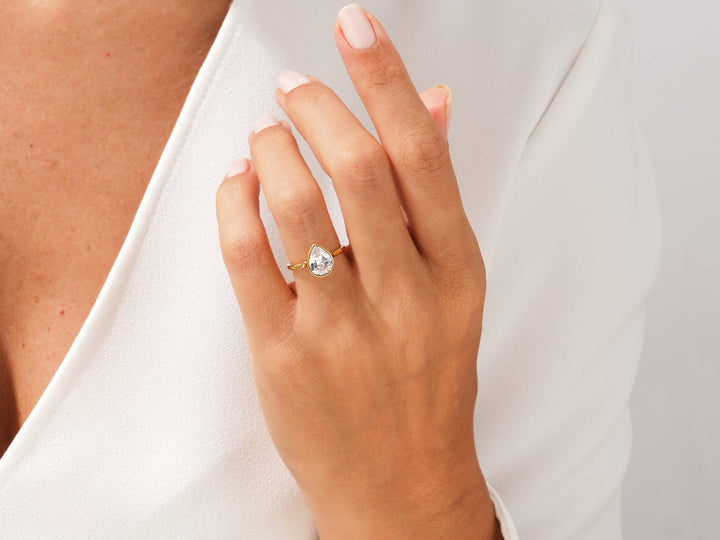 2.0CT Pear Cut Bezel Lab Grown Diamond Engagement Ring For Women