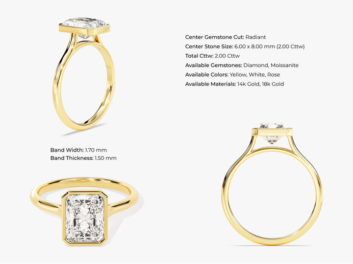 2.0CT Radiant Cut Bezel Lab Grown Diamond Engagement Ring For Women