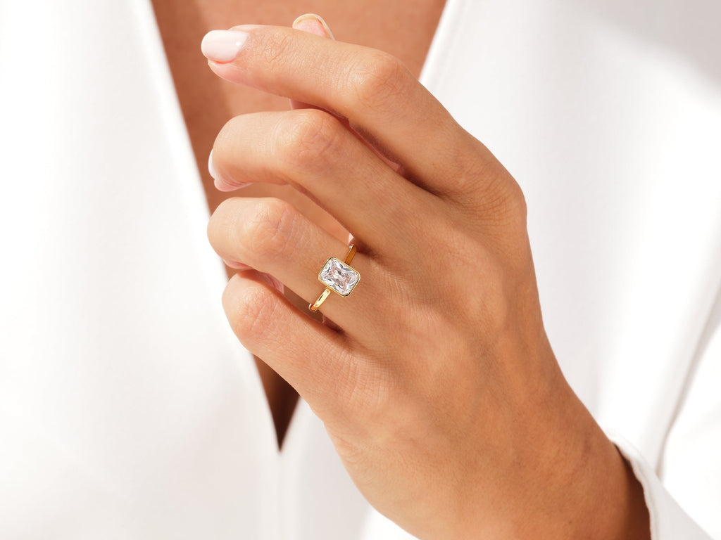 2.0CT Radiant Cut Bezel Lab Grown Diamond Engagement Ring For Women