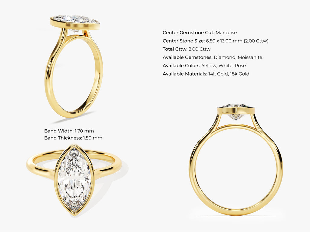 2.0CT Marquise Cut Bezel Lab Grown Diamond Engagement Ring For Women