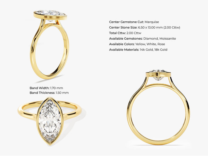 2.0CT Marquise Cut Bezel Lab Grown Diamond Engagement Ring For Women