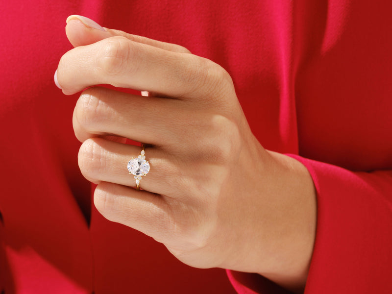 2.0CT Three Stone Oval Lab Grown Diamond Engagement Ring Minimalist Engagement Ring