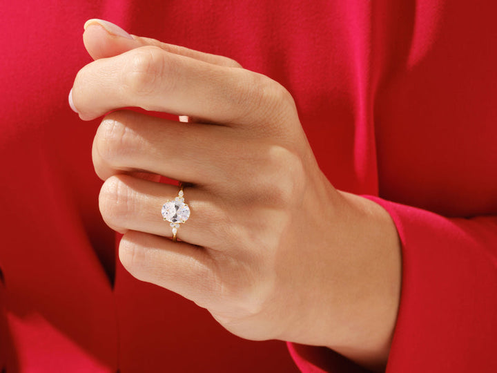 2.0CT Three Stone Oval Lab Grown Diamond Engagement Ring Minimalist Engagement Ring