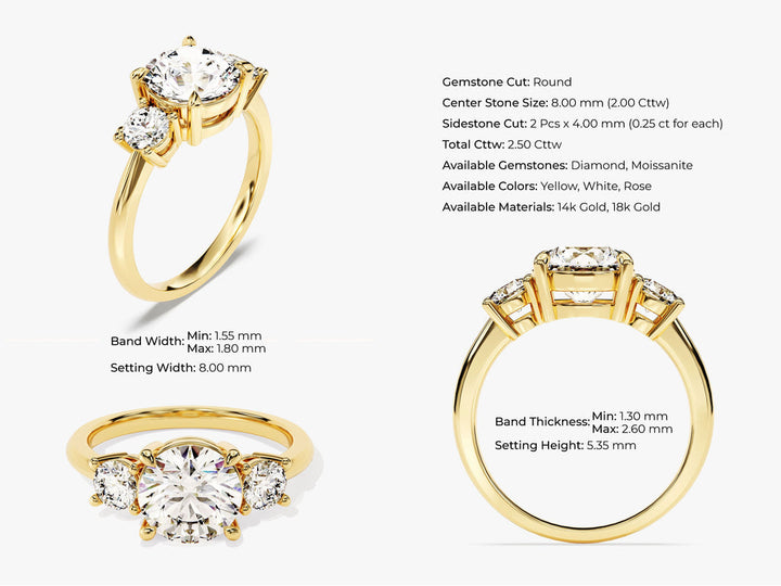 2.50CT Three Stone Round Lab Grown Diamond Engagement Ring Minimalist Engagement Ring