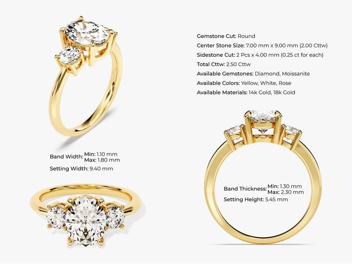 2.50CT Three Stone Oval Lab Grown Diamond Engagement Ring For Women