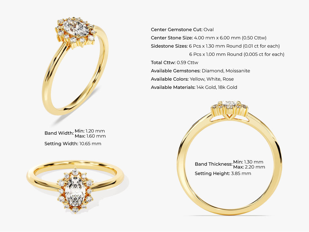 0.50CT Oval Cut Cluster Lab Grown Diamond Engagement Ring For Women
