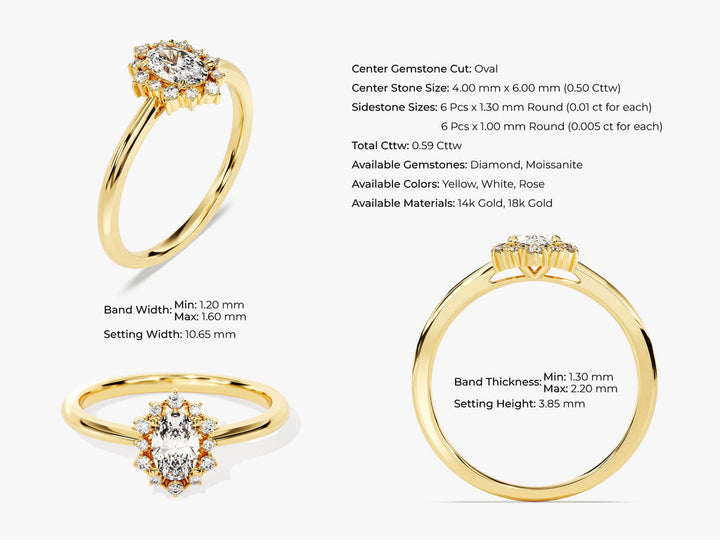 0.50CT Oval Cut Cluster Lab Grown Diamond Engagement Ring For Women