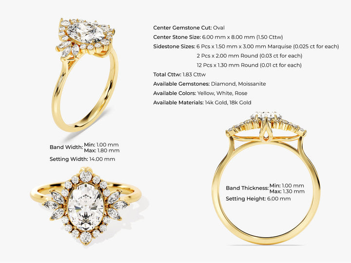 1.50CT Oval Lab Grown Diamond Cluster Engagement Ring For Her