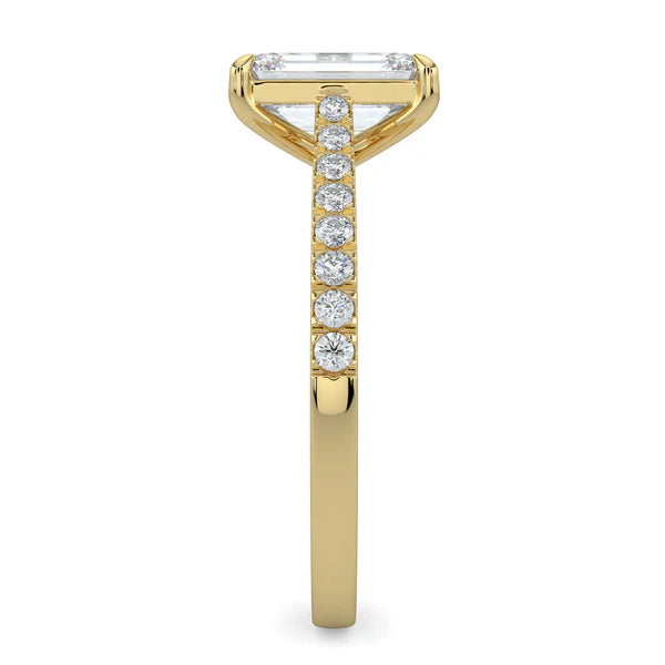 IGI certified emerald cathedral pavé diamond ring USA