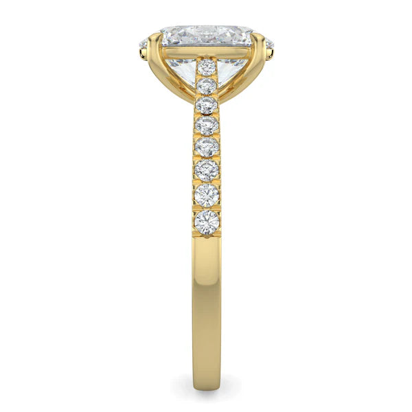 IGI certified oval pavé cathedral engagement ring USA