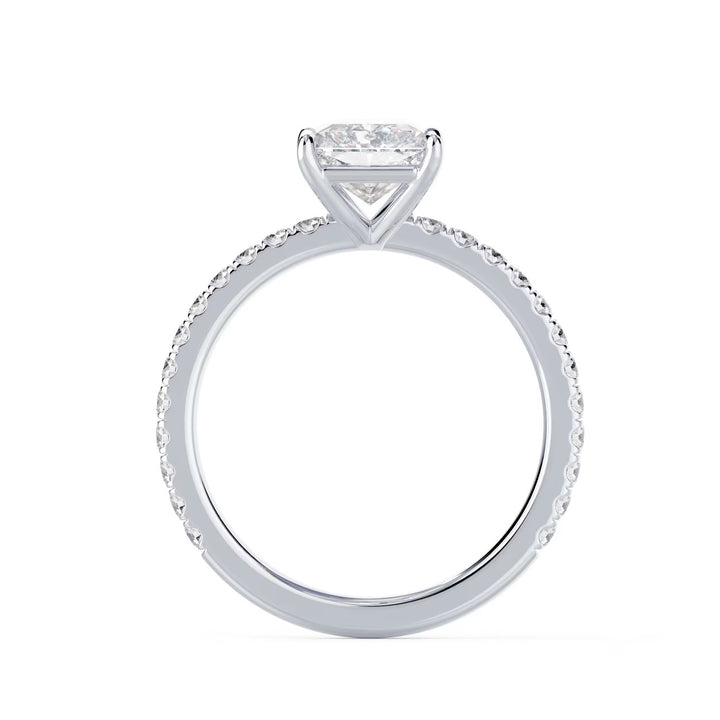 radiant cut lab grown diamond engagement ring USA pavé