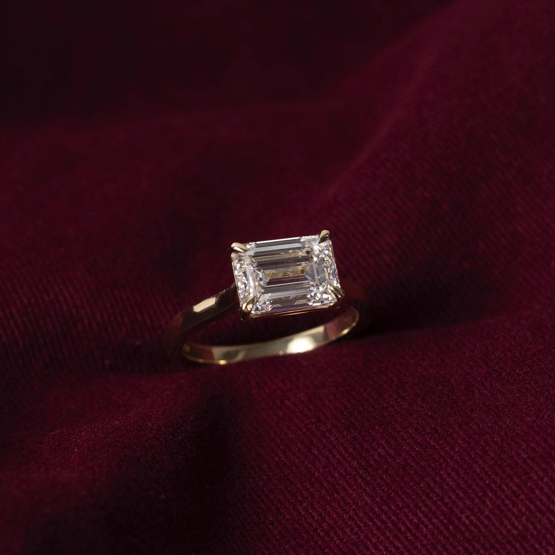 1.50CT East West Emerald Cut IGI Diamond Cathedral Engagement Ring
