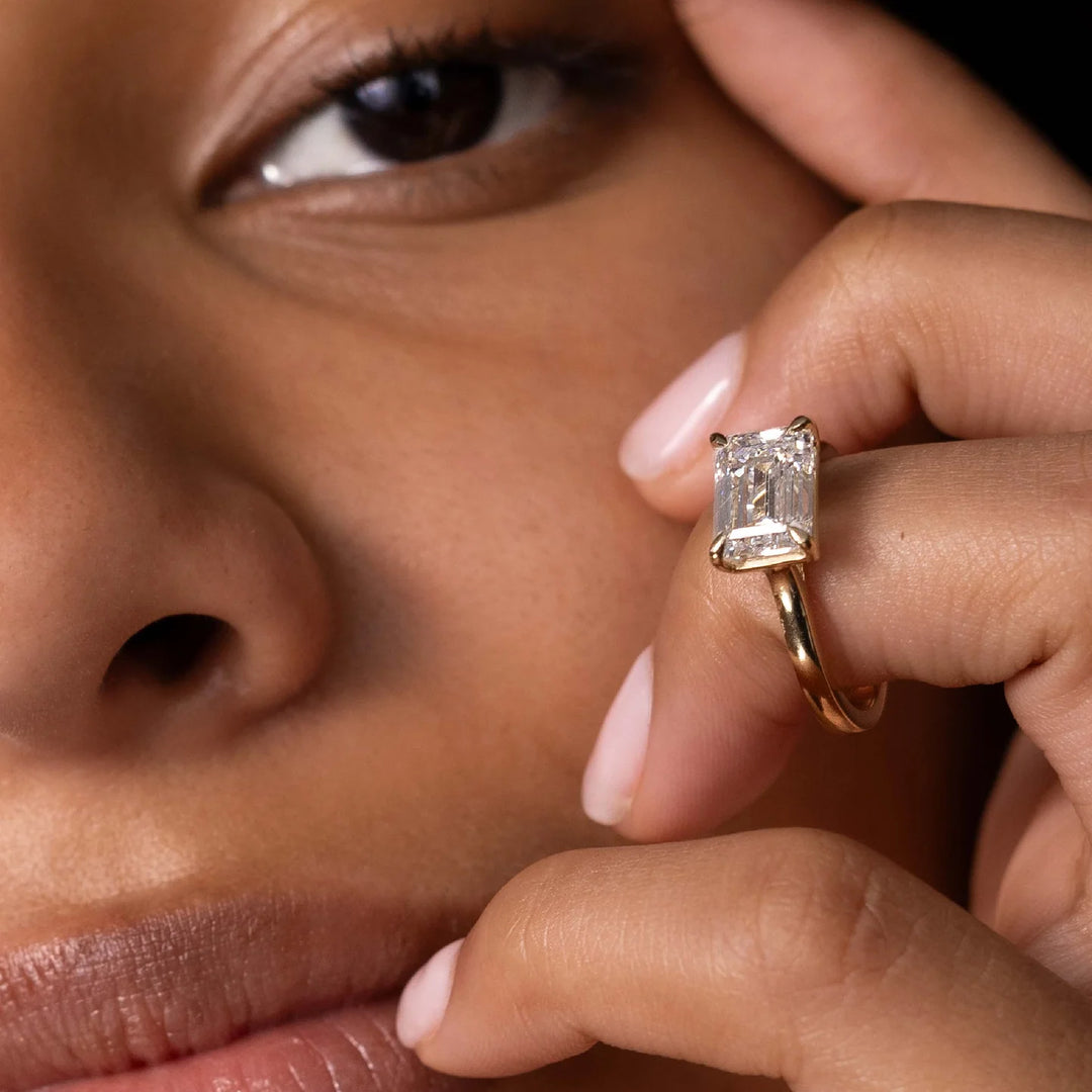 1.50CT East West Emerald Cut IGI Diamond Cathedral Engagement Ring