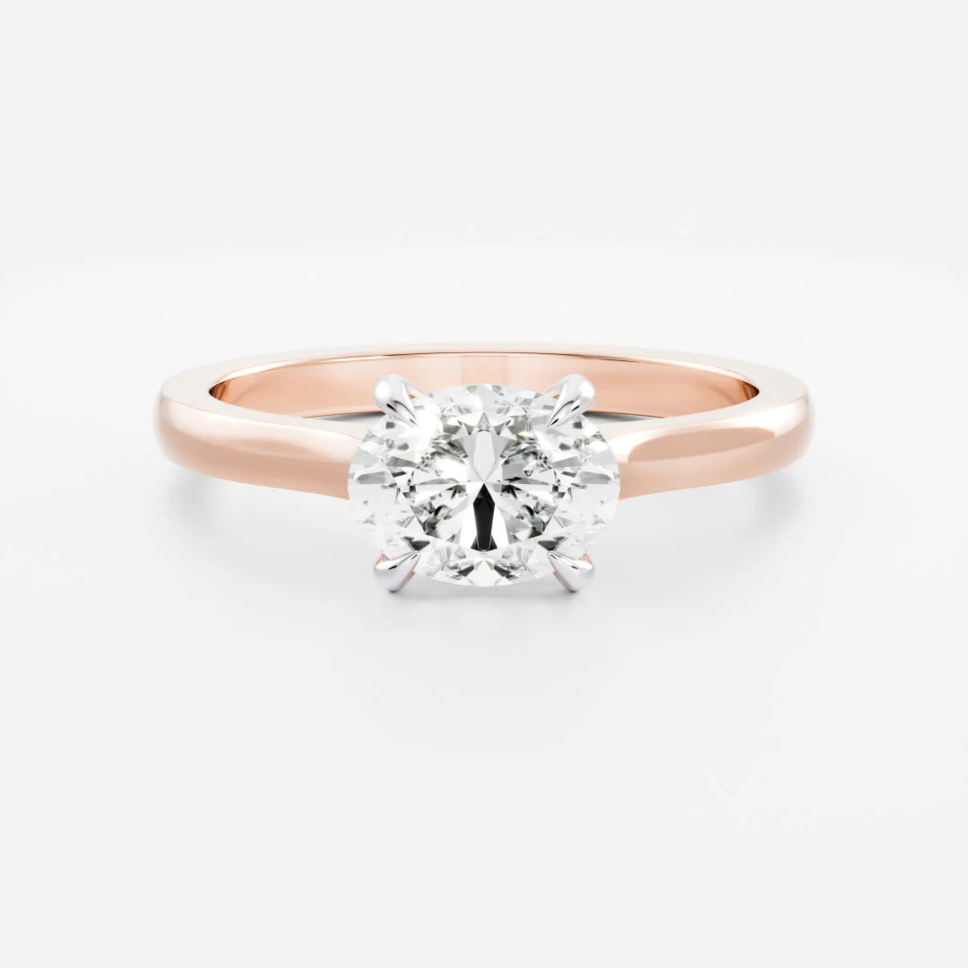 modern east west oval cathedral engagement ring lab grown diamond IGI USA
