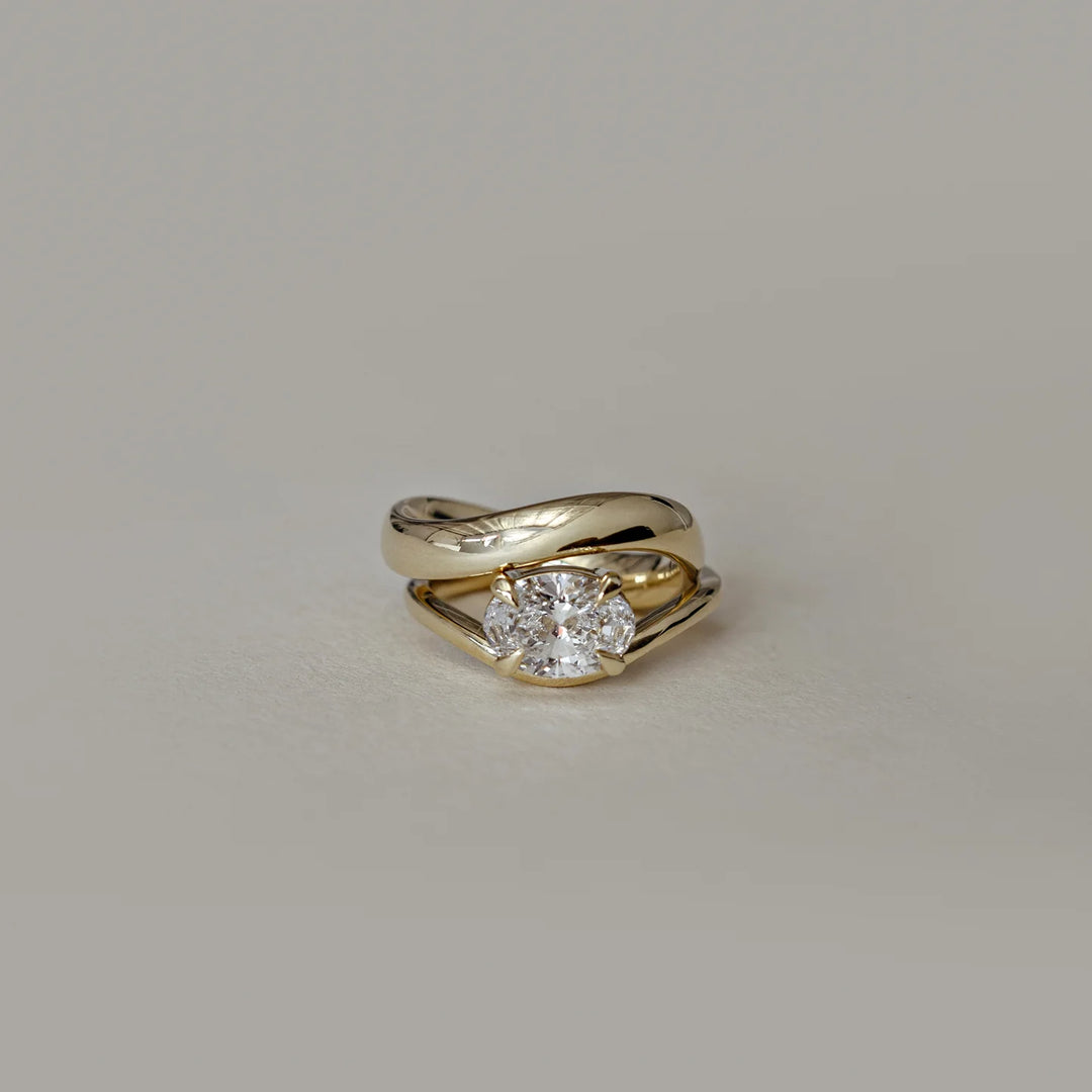 luxury east west oval curved solitaire engagement ring lab diamond USA
