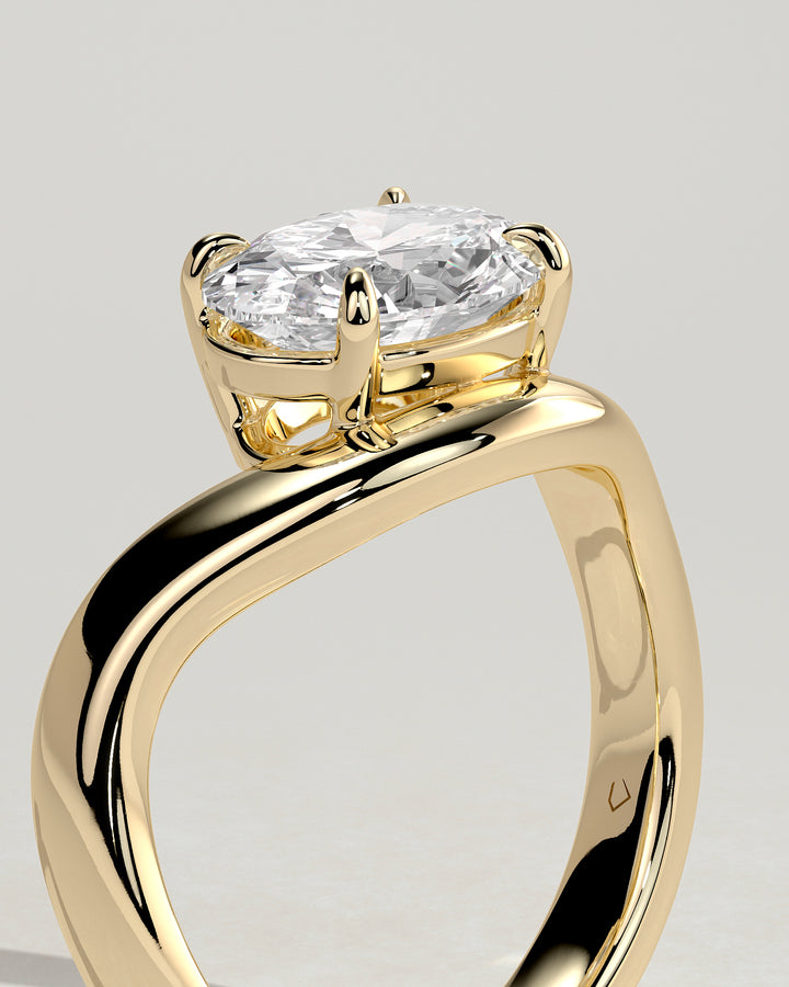  East West Oval Solitaire E/VS2 Wave Band Engagement Ring